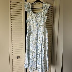 Hill House The Daphne Dress Blue/Green Peony Bouquet